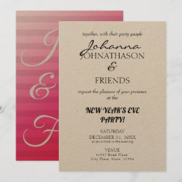 Kraft Beach Rosa Monogram Funny NYE Inbjudningar