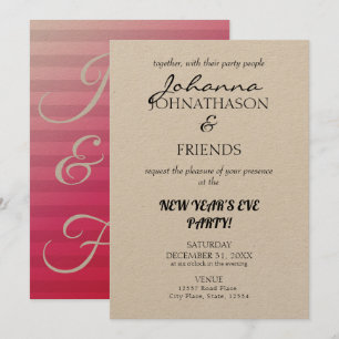Kraft Beach Rosa Monogram Funny NYE Inbjudningar