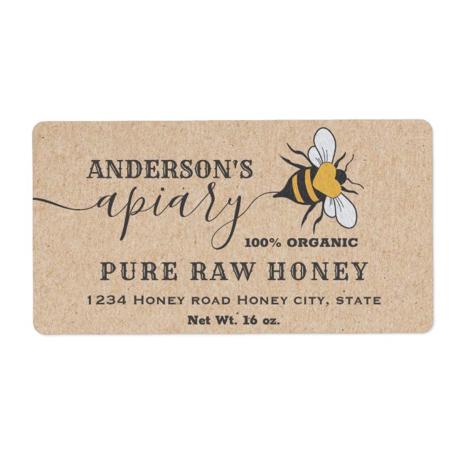 Kraft Bee logotyp-manuset biarhonhonung burk-etike Fraktsedel (Framsidan)