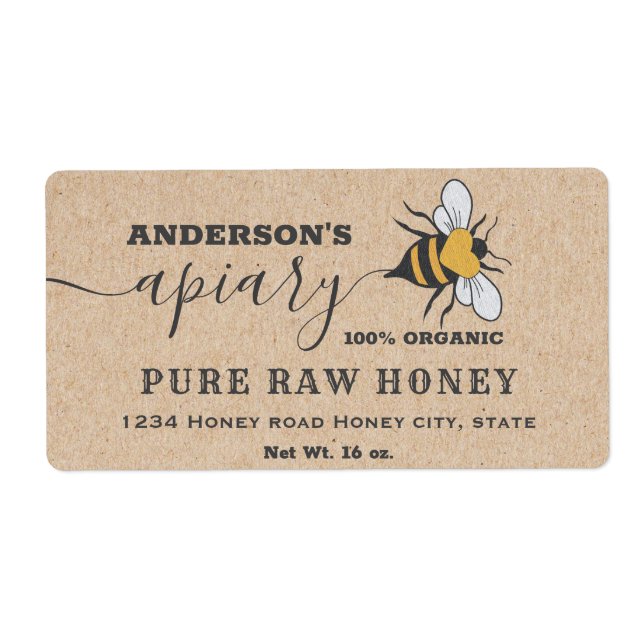 Kraft Bee logotyp-manuset biarhonhonung burk-etike Fraktsedel (Framsidan)