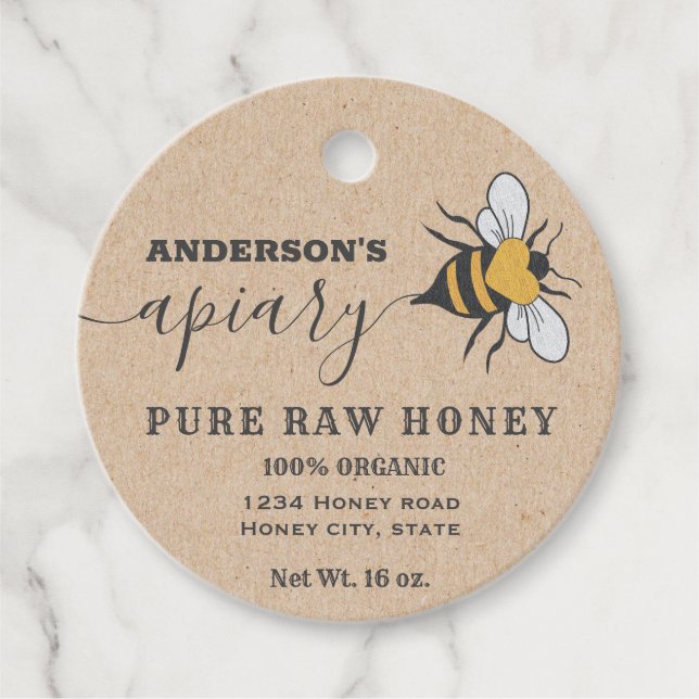 Kraft Bee logotyp-manuset biarhonhonung burk-etike Gåvor Etiketter (Framsida)