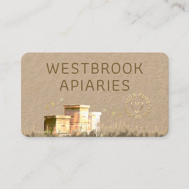 Kraft Beehives Apiary Märkre med Guld Heart och Be Visitkort (Framsida)