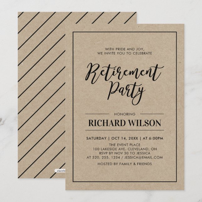 Kraft & Black Ram | Modern Pension Party Inbjudningar (Fram/baksida)