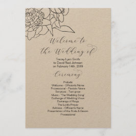 Kraft Blommig Bröllopsprogram 2-sidig Program