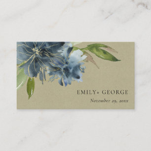 KRAFT BLUE GRÖNT GULD BLOMMIGT BRÖLLOP WEBSITE VISITKORT
