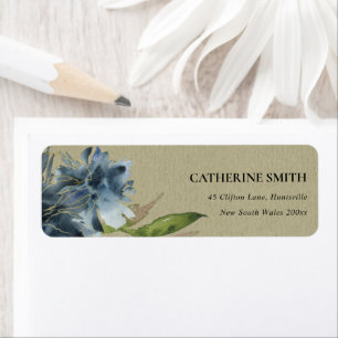 KRAFT BLUE GRÖNT GULD BLOMMIGT WATERCOLOR ADRESS RETURADRESS ETIKETT