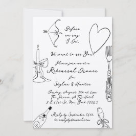 Kraft Boho Black Doodle Retro Rehearsal Dinner Inbjudningar