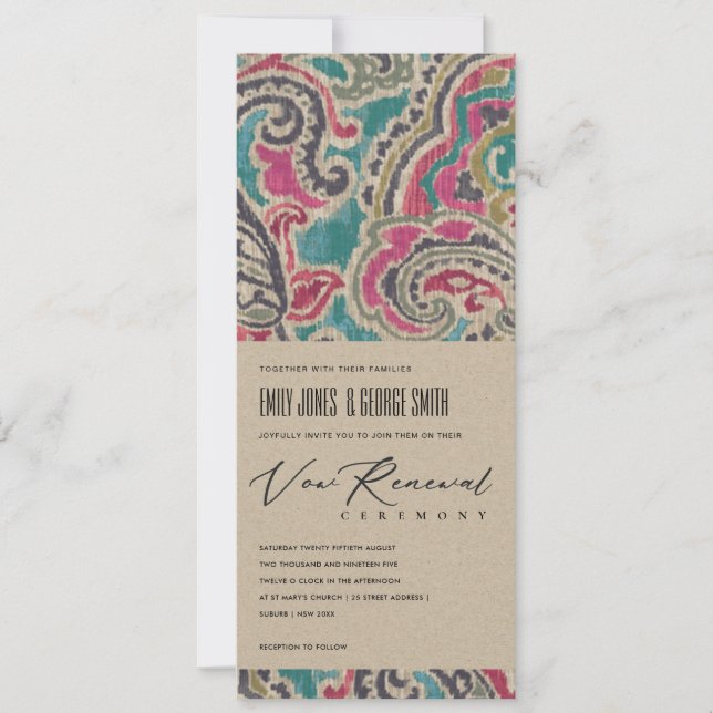 KRAFT BOHO IKAT TRIBAL MÖNSTER ROSA VOW RENEWEL INBJUDNINGAR (Framsida)