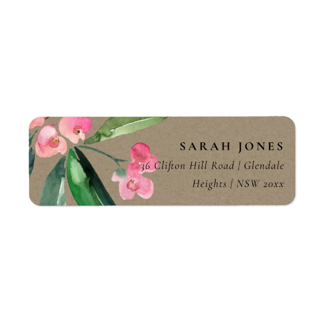 KRAFT BOHO ROSA CHRIST THORN CACTI BLOOM ADRESS RETURADRESS ETIKETT (Framsidan)