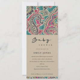 KRAFT BOHO TRIBAL IKAT MÖNSTER ROSA BABY SHOWER INBJUDNINGAR