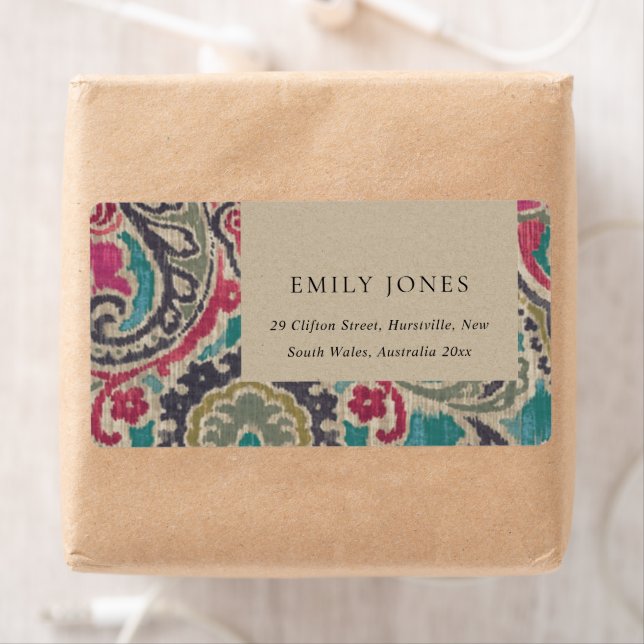 KRAFT BOHO TRIBAL IKAT ROSA TEAL ADRESS BRÖLLOP FRAKTSEDEL (Insitu)