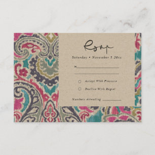 KRAFT BOHO TRIBAL IKAT ROSA TEAL BRÖLLOP OSA TILLÄGGSKORT