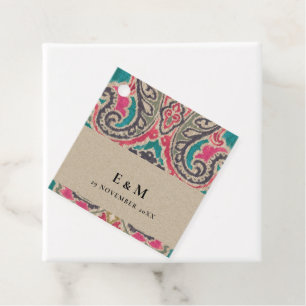 KRAFT BOHO TRIBAL IKAT ROSA TEAL MONOGRAM BRÖLLOP GÅVOR ETIKETTER