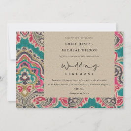 KRAFT BOHO TRIBAL IKAT ROSA TEAL WEDDING INVITE TACK KORT