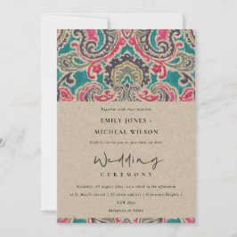 KRAFT BOHO TRIBAL IKAT ROSA TEAL WEDDING INVITE TACK KORT