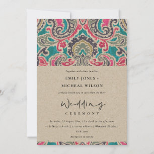 KRAFT BOHO TRIBAL IKAT ROSA TEAL WEDDING INVITE TACK KORT