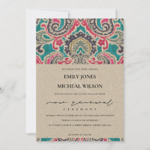 KRAFT BOHO TRIBAL IKAT ROSA VOW RENEWAL INBJUDAN