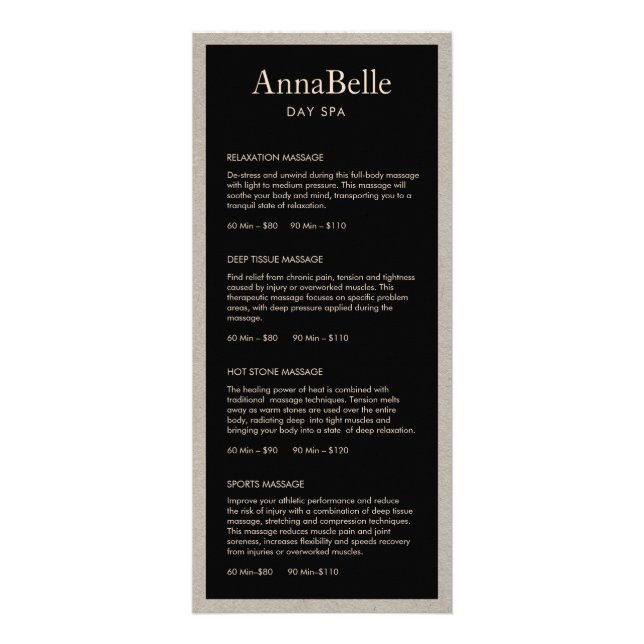 Kraft Border Black Spa Salon Price List Menu Reklamkort (Framsidan)