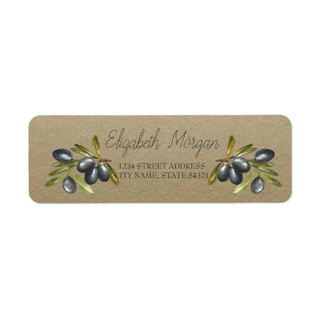 Kraft Botanical Olive Grenar Returadress Etikett (Framsidan)