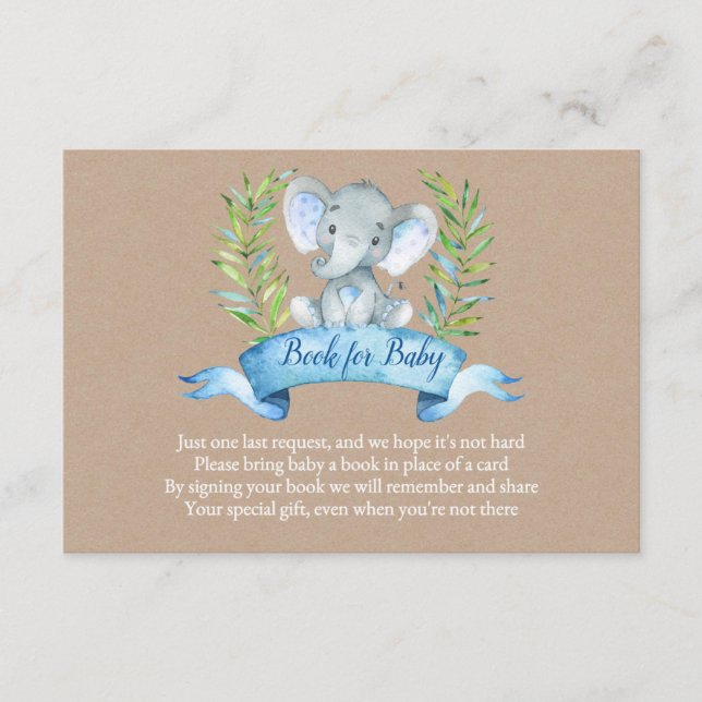 Kraft Boy Rustic Elefantböcker för Baby Insert Tilläggskort (Framsida)