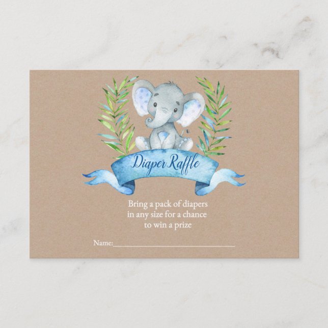 Kraft Boy Rustic Elephant Diaper Raffle Insert Tilläggskort (Framsida)
