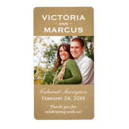 Kraft Bröllop Monogram Photo Vin Flaska favor Fraktsedel