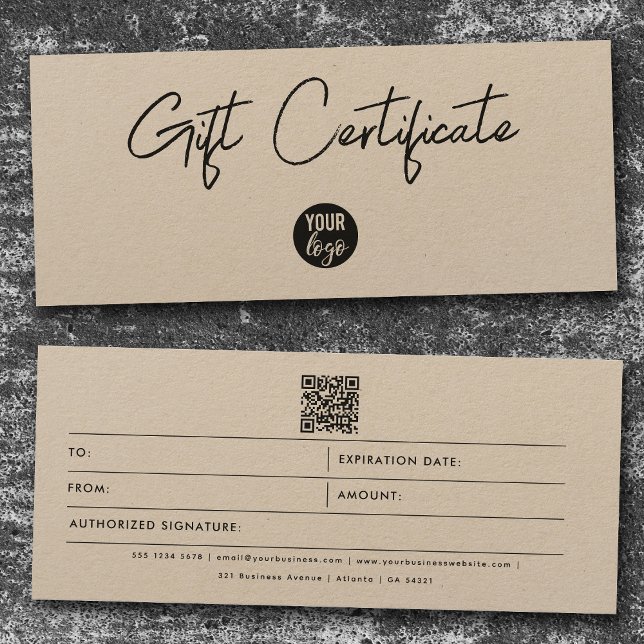 Kraft Brown Business Logotyp QR Code Gift Certific (Skapare uppladdad)