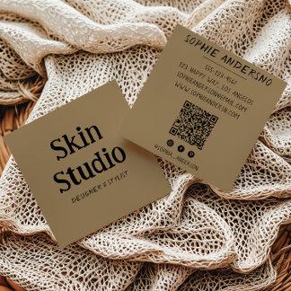 Kraft Brown Minimalist Skincare Spa Beauty QR Code Fyrkantigt Visitkort