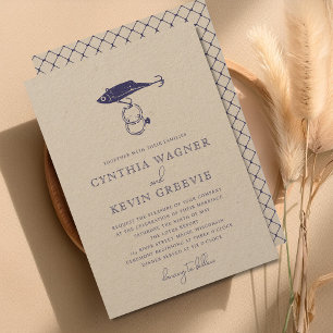 Kraft Brown Rustic Fishing Lure Ringar Navy Blue Inbjudningar