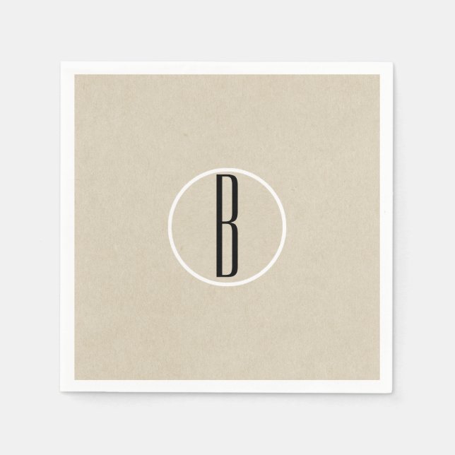 Kraft Brun Chic Monogram Bokstav Initial Rustik Pappersservett (Framsidan)