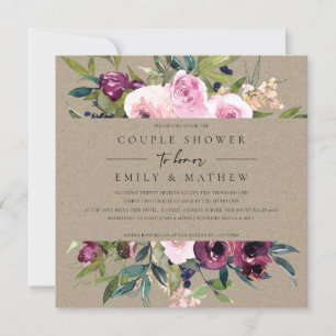 KRAFT BURGUNDY BLOMMIGT BUNCH COUPLE SHOWER INBJUDNINGAR