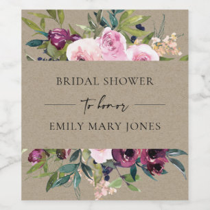 KRAFT BURGUNDY BLOMMIGT BUNCH MÖHIPPA VINFLASKA ETIKETT