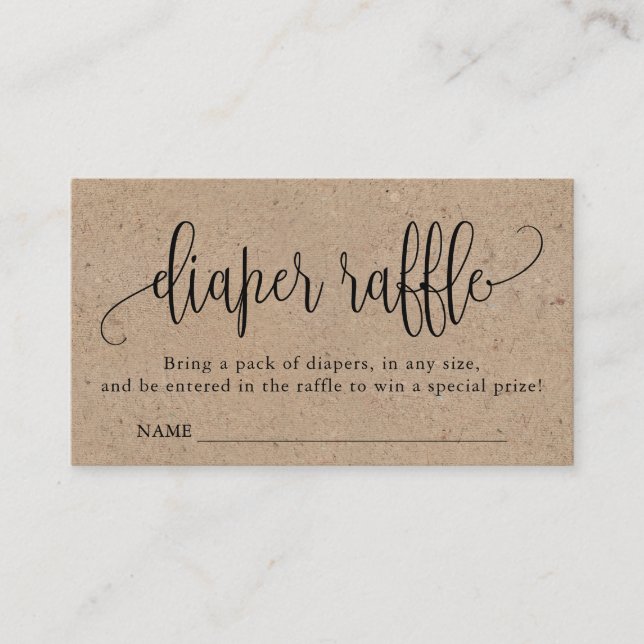 Kraft Calligraphy Diaper Raffle-höljeskort Visitkort (Framsida)