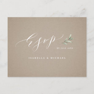 Kraft calligraphy rustic greenery bröllop OSA Inbjudan Vykort