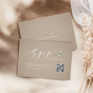 Kraft calligraphy rustic greenery bröllop QR-kod OSA Kort