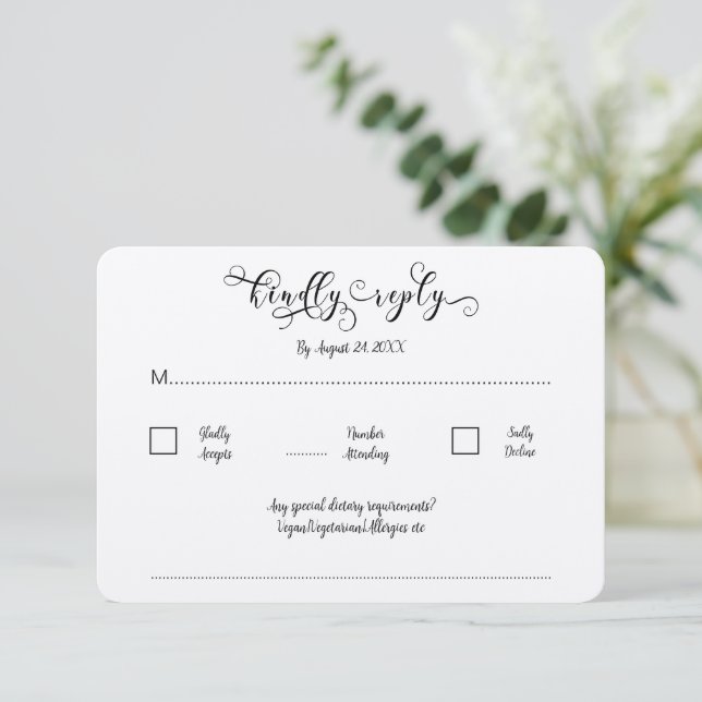 Kraft Calligrapy Script Traditionell Bröllops RSVP Tilläggskort (Stående Fram)