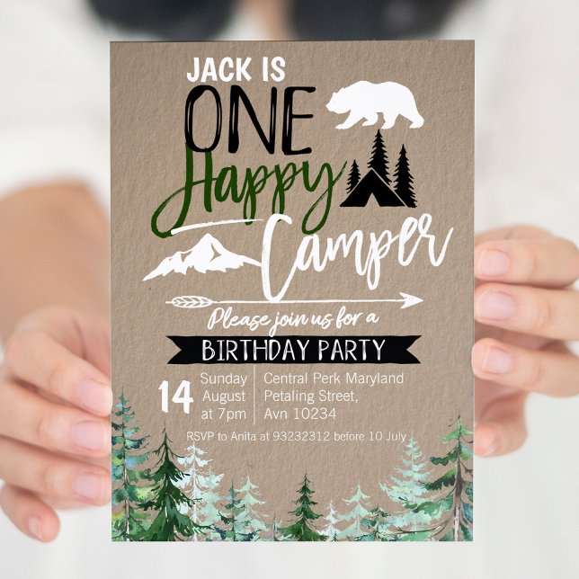 Kraft Camper 1st Birthday Forest Camping Party Inbjudningar (Skapare uppladdad)