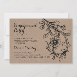 Kraft cardboard blommigt bröllop förlovningsfest inbjudningar