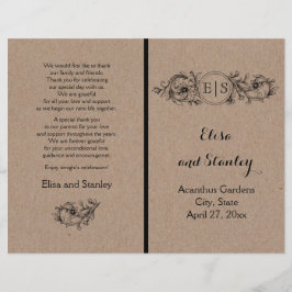 Kraft cardboard vintage blommigt ram med initialer