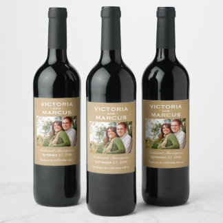 Kraft Cheers till Kärlek Rustic Bröllop Photo Flas Vinflaska Etikett