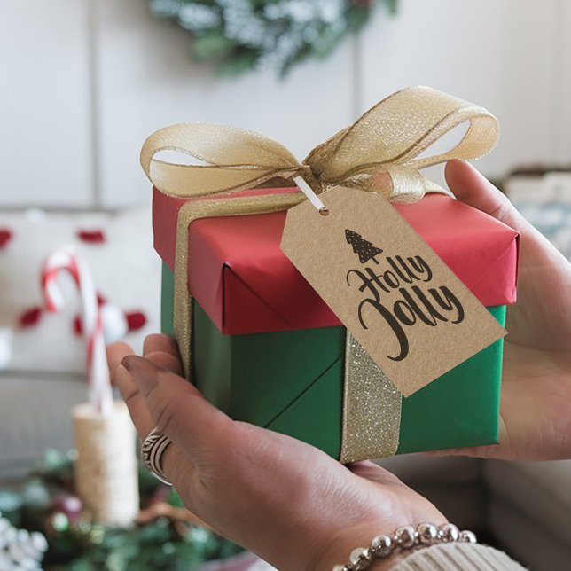 Kraft Chic Rustic Calligraphy Holly Jolly to Från Presentetikett (Skapare uppladdad)