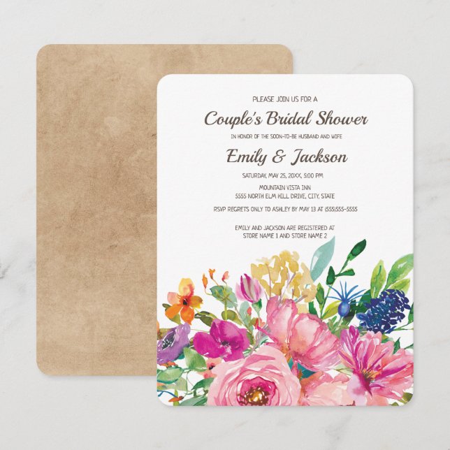 Kraft Colorful Blommigt Peles Möhippa Inbjudningar (Fram/baksida)