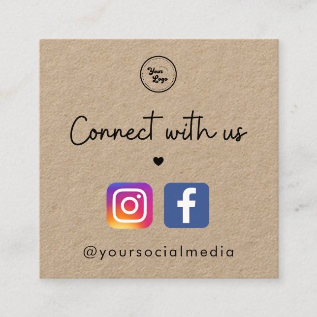 Kraft Connect with US Heart Social Media QR-kod Fyrkantigt Visitkort (Framsida)