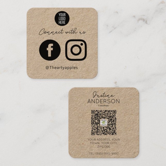 Kraft Connect with US Social Media QR-kod Fyrkantigt Visitkort (Fram/baksida)