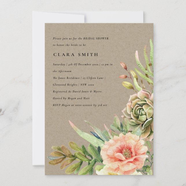 KRAFT DESERT SUCCULENT CACTI FOLIAGE MÖHIPPA INBJUDNINGAR (Framsida)