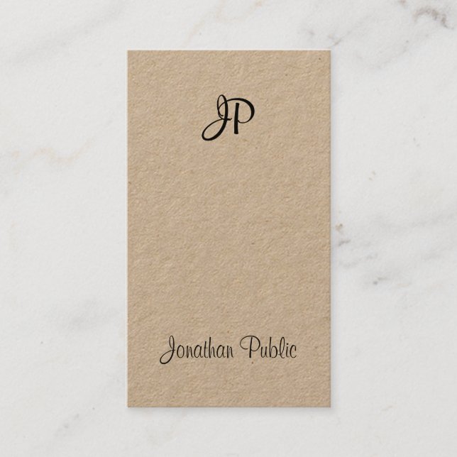 Kraft Elegant Script Modern Monogram Gracval Luxe Visitkort (Framsida)