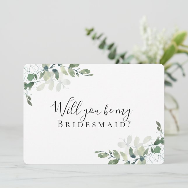 Kraft Eucalyptus blir du min Bridesmaid? Kort (Stående Fram)