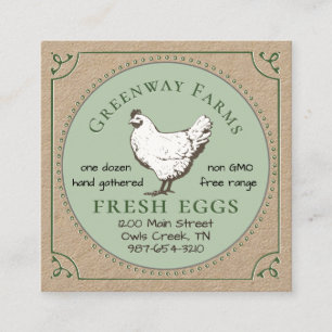 Kraft Farm Namn Fresh Eggs Affärskort med Hen Fyrkantigt Visitkort