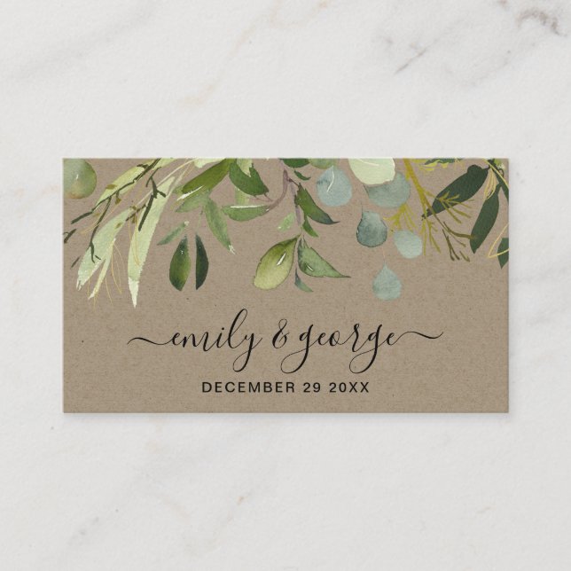 KRAFT FOLIAGE WATERCOLOR BRÖLLOP WEBSITE OSA VISITKORT (Framsida)
