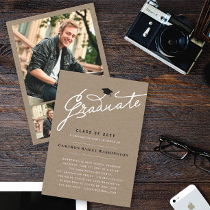 Kraft Graduate Handskrift Script Foto Examenfest Inbjudningar